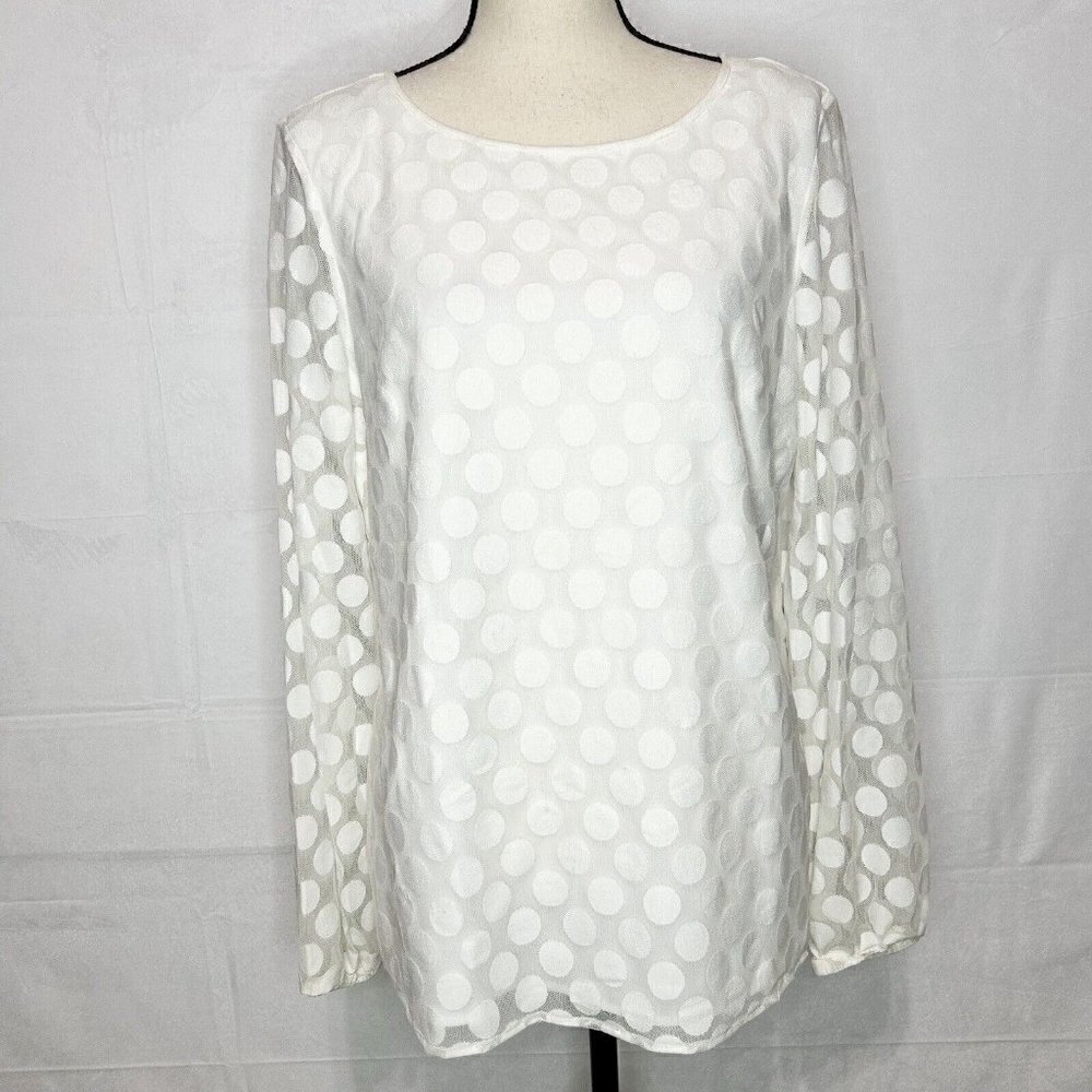 NINE WEST Blouse Womens Long Sleeve White Mesh Textured Overlay Sz. M